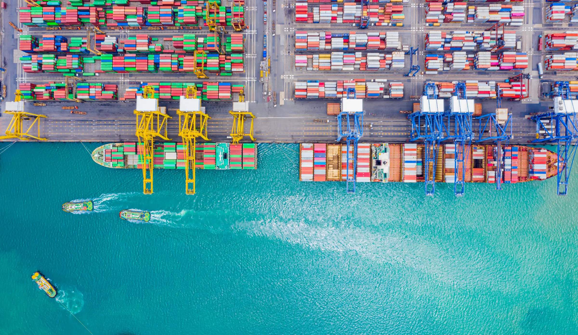Aerial view of an international container port