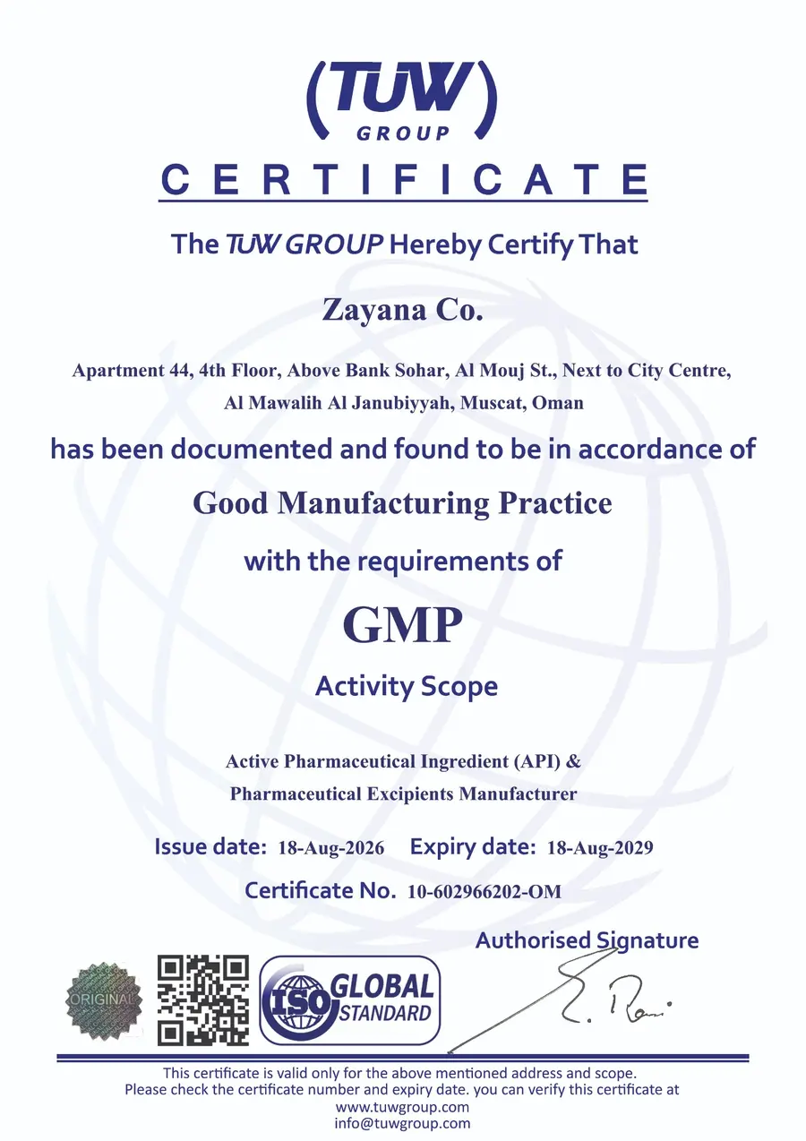 Zayana Co. GMP certificate